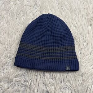 Prana Men's Unisex OS Blue Gray Waffle Knit Lined Beanie Hat Hiking Gorpcore